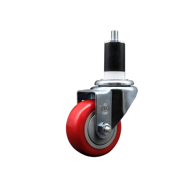 3'' SS Red Poly Wheel Swivel 1-1/2'' Expanding Stem Caster